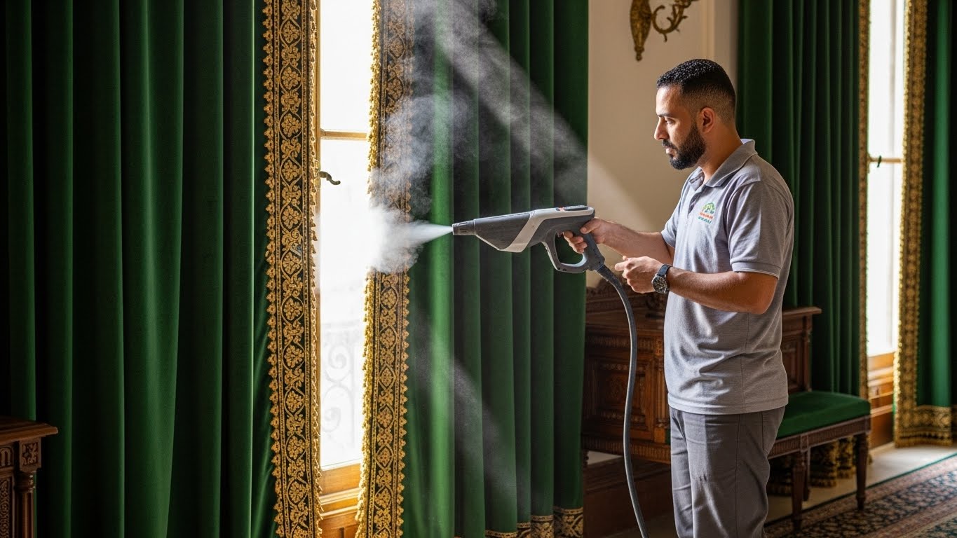 تنظيف الستائر بالبخار الطريقة المثالية لإزالة الغبار والبقع دون فكّها