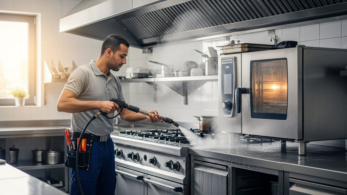 تنظيف المطابخ بالبخار الطريقة الأكثر فعالية لإزالة الدهون وتعقيم الأسطح بعمق